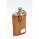 Large hip flask in pig skin case