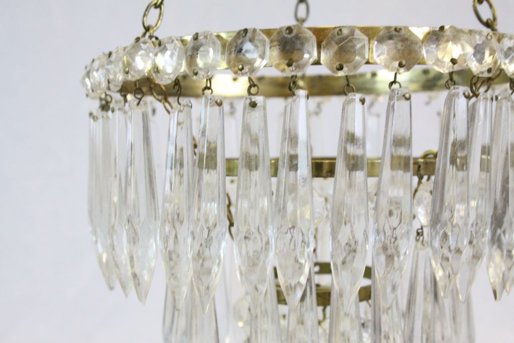 Two vintage Brass Chandeliers with Crystal Glass drops - Image 3 of 9