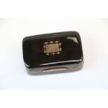 19th Century Tortoiseshell Snuff box approx 5 x 3 x 2cm, with Gold cartouche to the hinged lid