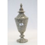 Large carved Stone Urn with cover, stands approx 40cm in total