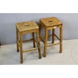 Two Vintage Industrial / Laboratory Beech Square Stools, 60cms high