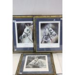 Three framed & glazed Limited Edition Horse Racing Prints by David Dent, each signed by both