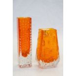 Whitefriars Tangerine glass "Nailhead" vase approx 17cm tall plus a Tangerine "Coffin" vase with