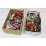 Two boxes of mixed costume jewellery.