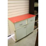 Mid 20th century Painted Kitchen Cupboard with Red Formica Top, 107cms long x 47cms deep x 91cms