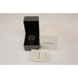 Boxed Gents Emporio Armani Chronograph wristwatch, stainless Steel, the silvered dial with sub dials