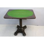 William IV Rosewood Fold Over Card Table with Green Baise Playing Surface raised on an Octagonal