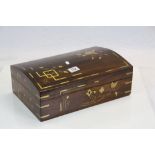 Asian hardwood jewellery box with brass inlay and velvet lining to include a lift out tray, comes