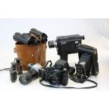 Collection of vintage Cameras & Binoculars etc to include Kodak Autographic
