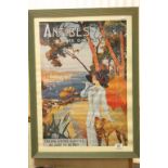 Vintage framed & glazed Art Deco style Travel Poster Print "Antibes Cote D'Azur", image approx 69