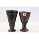 Two vintage Middle Eastern Glazed Earthenware Goblets with similar impressed patterning, tallest