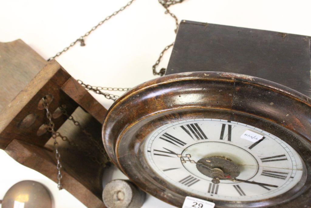 Vintage Oak cased pendulum and weight wall clock - Image 3 of 4