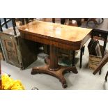 19th century Mahogany Card Table, the hinged fold over top opening to reveal pink baise playing