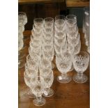 Set of Twelve Waterford Crystal Cut Glasses on Faceted Stems, 10cms high, Set of Eleven Waterford