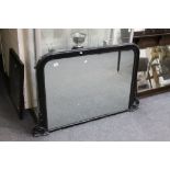 19th century Black Painted Wooden Overmantle Mirror, 82cms high x 125cms wide