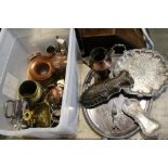 Mixed Lot of Silver Plate and Copper including a Large Oval Silver Plate Serving Tray, etc