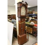 19th century 8 Day Oak Longcase Clock, the painted face with seconds dial (hands missing) and date