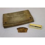 1930's Leather clutch Bag, deco plastic Comb & a boxed Hallmarked Silver & black plastic Cigarette