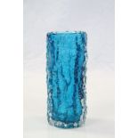 Whitefriars Kingfisher Blue glass vase with Bark effect finish and standing approx 19.5cm