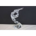 Lalique Frosted Glass figurine of a semi naked Female with extended leg behind her, marked Lalique