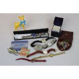 Box of mixed collectables to include Watches, penknives, Medallions & Playing cards etc