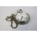 Hallmarked Silver "J G Graves Express English Lever" Pocket Watch with white metal chain & a Watch