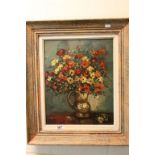 20th century Oil on Board of Still Life Flowers indistinctly signed
