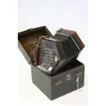 Early 20th Century Boxed 46 button "Wheatstone & Co" Concertina with metal Fretwork decoration