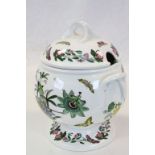 Large Portmeirion twin handled ceramic lidded Tureen with Botanical Garden type decoration, stands
