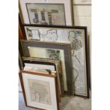 Collection of Seventeen Framed and Glazed Pictures including Prints, Maps and Engravings