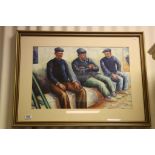 Signed Oil Painting Portrait of Mediterranean Fishermen Relaxing