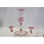 Victorian Pink Vaseline Glass Epergne centrepiece comprising of two Baskets, two Flutes and large