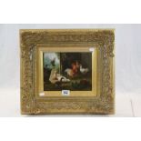 Gilt framed oil on board of a Farmyard scene