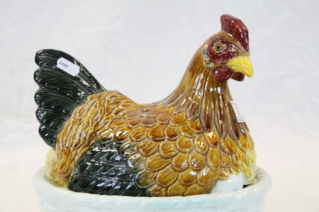 Large vintage Portuguese "Nesting Chicken" ceramic Egg basket, stands approx 28cm with impressed - Image 2 of 4