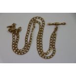 9ct gold flat curb link necklace with yellow metal t bar (clasp broken)