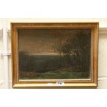 Oil Painting on Board, Evening Landscape, unsigned, 24cms x 34cms, framed