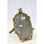 Vintage Easel type Dressing table Mirror with Gilt metal frame depicting a Cherub & Birds, frame