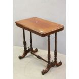 Victorian Mahogany Side Table raised on Double Turned Supports with a Turned Stretcher, 77cms long x