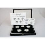 Cased Royal Mint Piedfort Silver Proof One Pound Coin collection of four coins 1984 - 1987 with