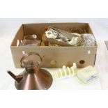 Mixed collectables to include Cut Glass bowls, Copper Kettle, Silver plated Spoons, Lurpak ceramic