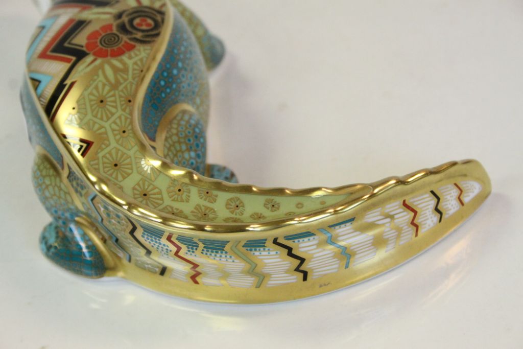 Royal Crown Derby ceramic "Alligator" Paperweight, approx 26cm long with silver stopper - Image 4 of 7