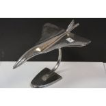 Large Chrome Model of Concorde on Stand, 49cms long