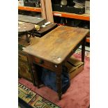 19th century Cottage Pine Table with Drawer to end and raised on turned legs, 92cms long x 54cms