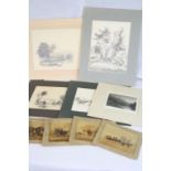 Nine early 19th Century prints, mounted on card, to include coaching interest, various sizes,