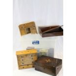 Collection of vintage wooden boxes etc to include writing slope, miniature dresser etc