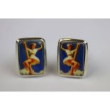 Pair of silver and enamel cufflinks