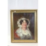 Gilt framed 19th Century Oil on canvas Portrait of a Lady, image approx 55 x 42cm