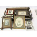 Ten vintage photograph frames, various sizes, with photos