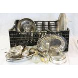 Box of mixed vintage Silver plate to include; teapot, trays, Toast racks etc