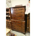 George III Mahogany Chest on Chest with Three Short Drawers over Seven Long Drawers, brass inlaid